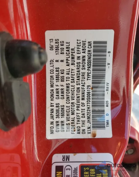 2013 Honda Insight Ex z USA, uszkodzony, nr VIN JHMZE2H77DS006179